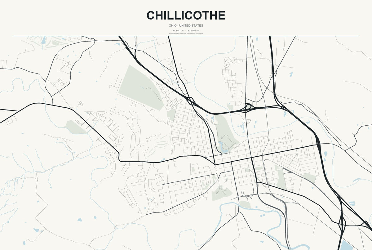 Chillicothe, Ohio City Map Aluminum Sign in Headline Atlas style