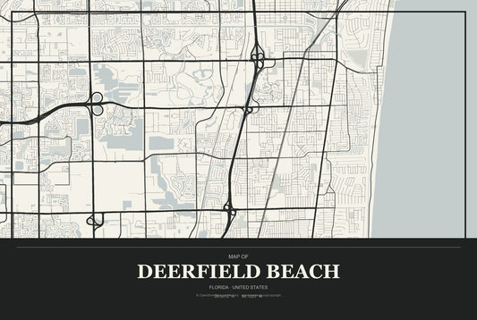 Deerfield Beach, Florida City Map Aluminum Sign in Museum Plaque style