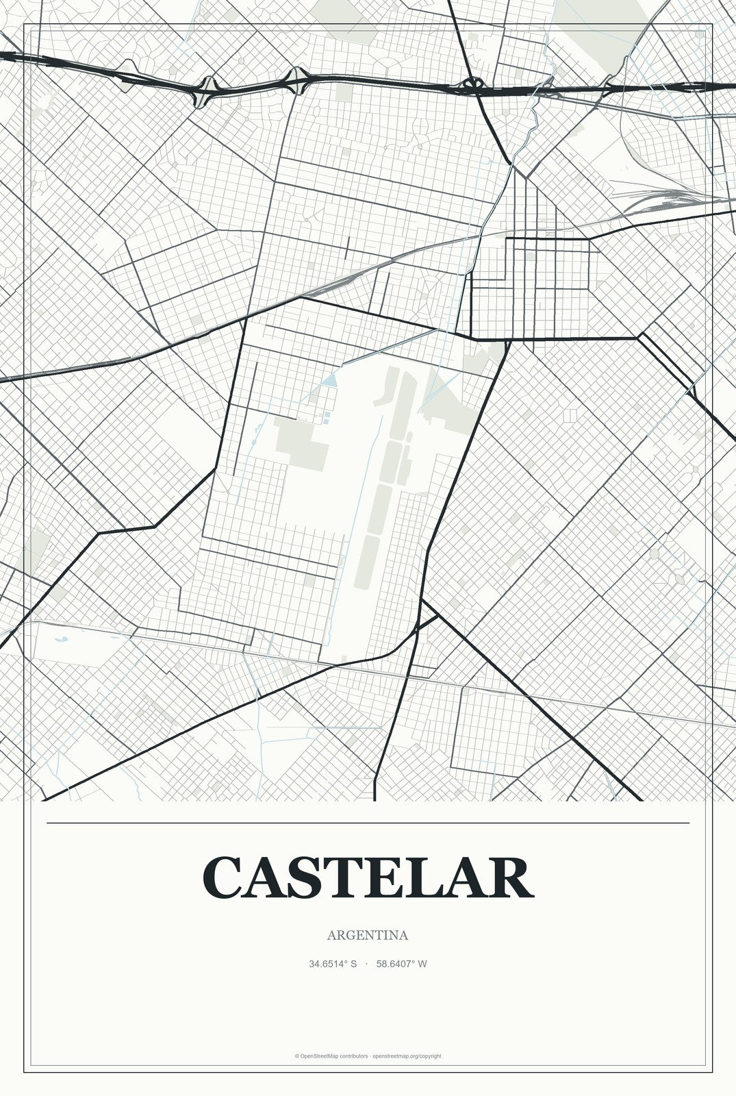 Castelar, Argentina City Map Aluminum Sign in Gallery Air style