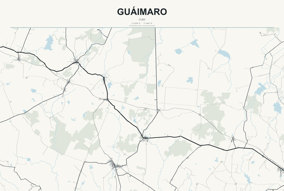 Guáimaro, Cuba City Map Aluminum Sign in Headline Atlas style