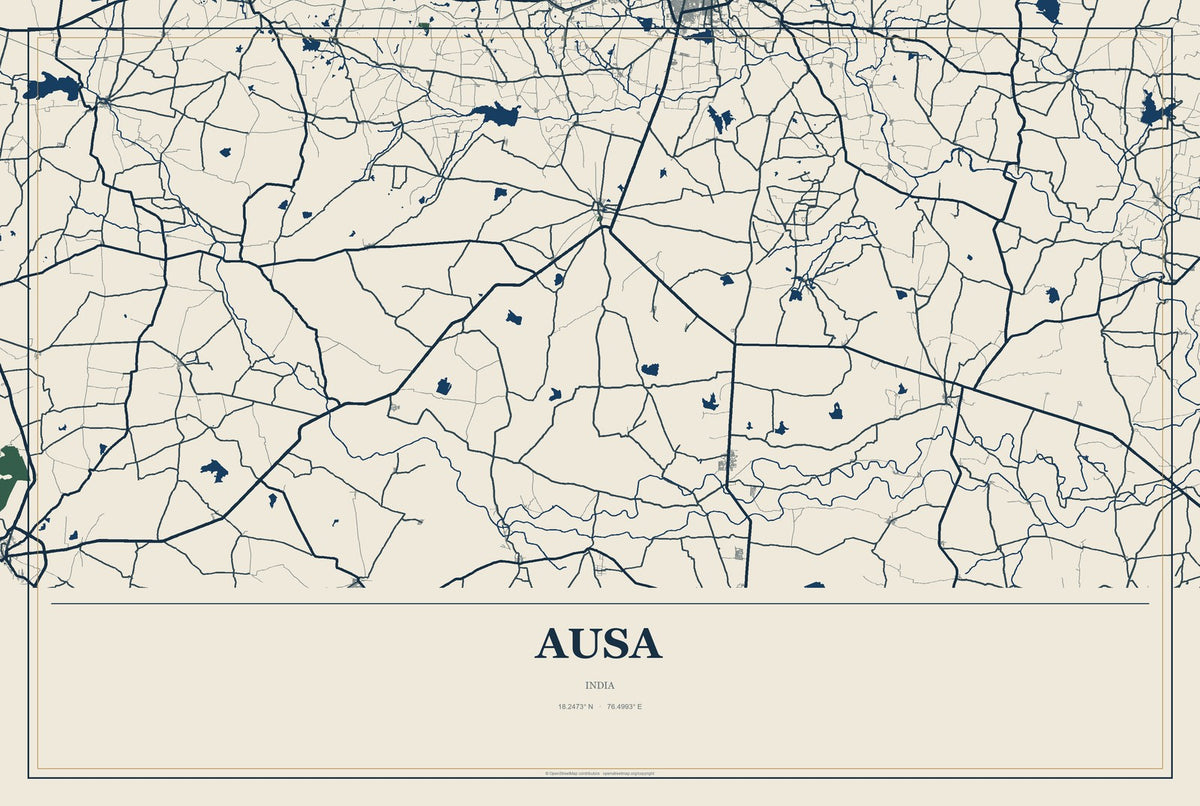 Ausa, India City Map Aluminum Sign in Coastal Cutout style