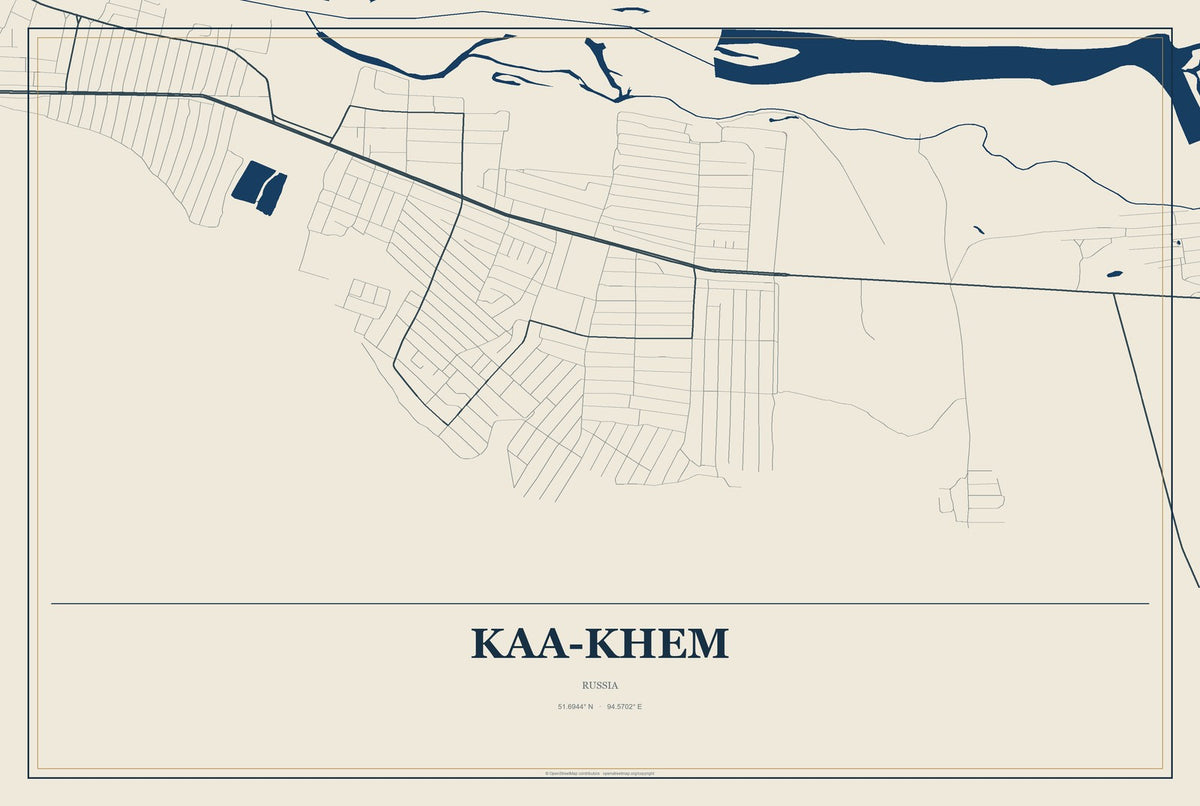 Kaa-Khem, Russia City Map Aluminum Sign in Coastal Cutout style