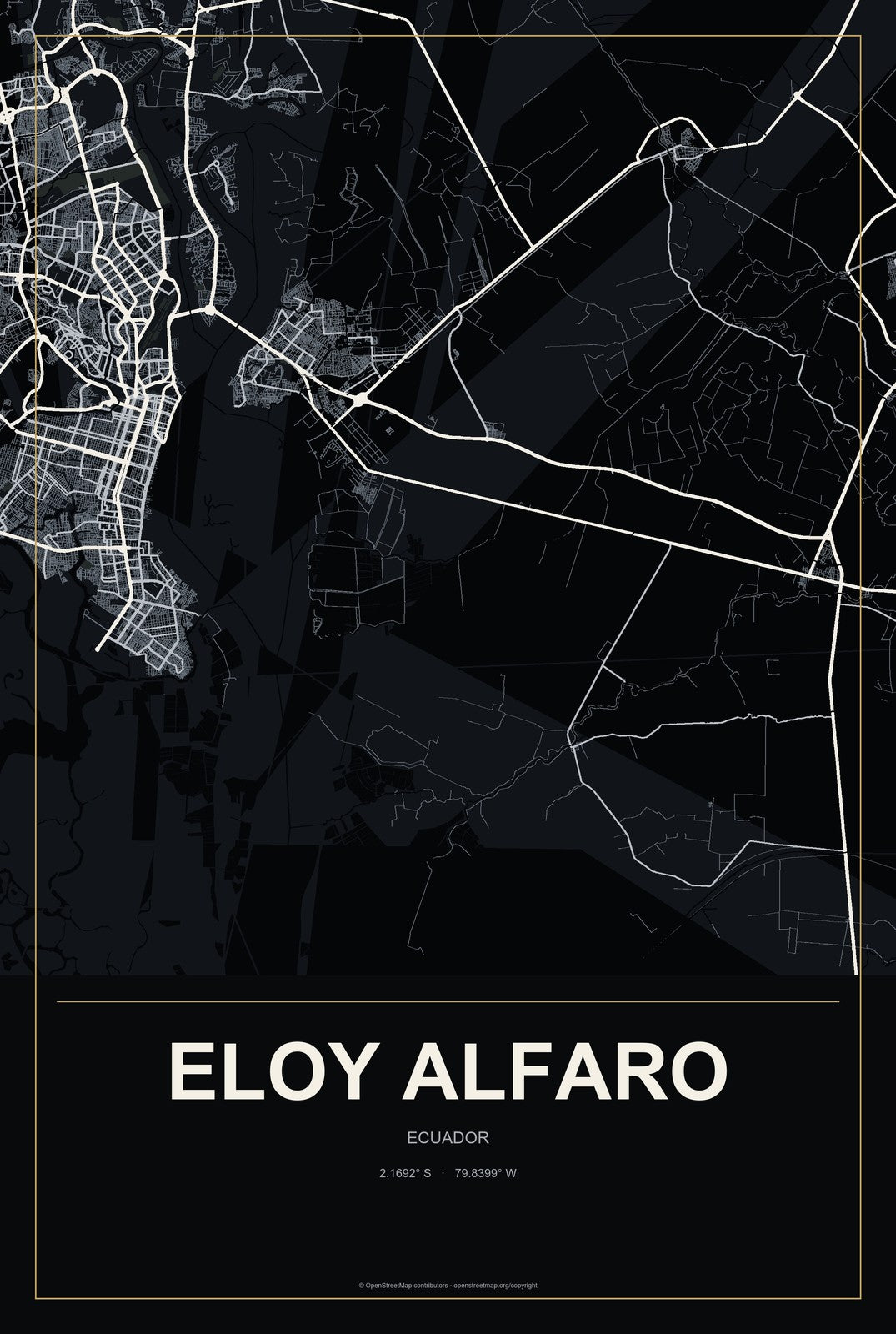 Eloy Alfaro, Ecuador City Map Aluminum Sign in Metropolitan Noir style
