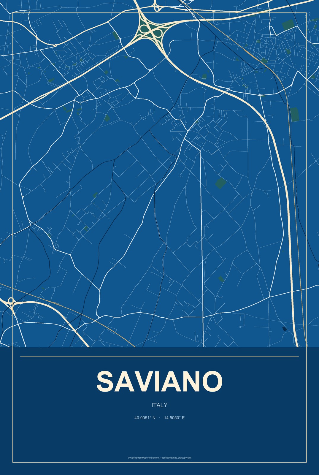 Saviano, Italy City Map Aluminum Sign in Harbor Cobalt style