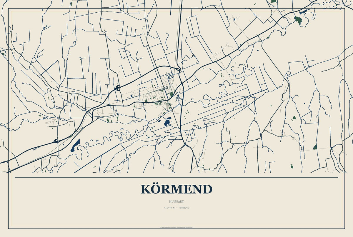Körmend, Hungary City Map Aluminum Sign in Coastal Cutout style