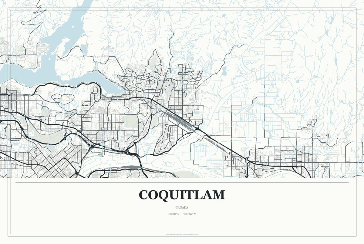 Coquitlam, Canada City Map Aluminum Sign in Gallery Air style