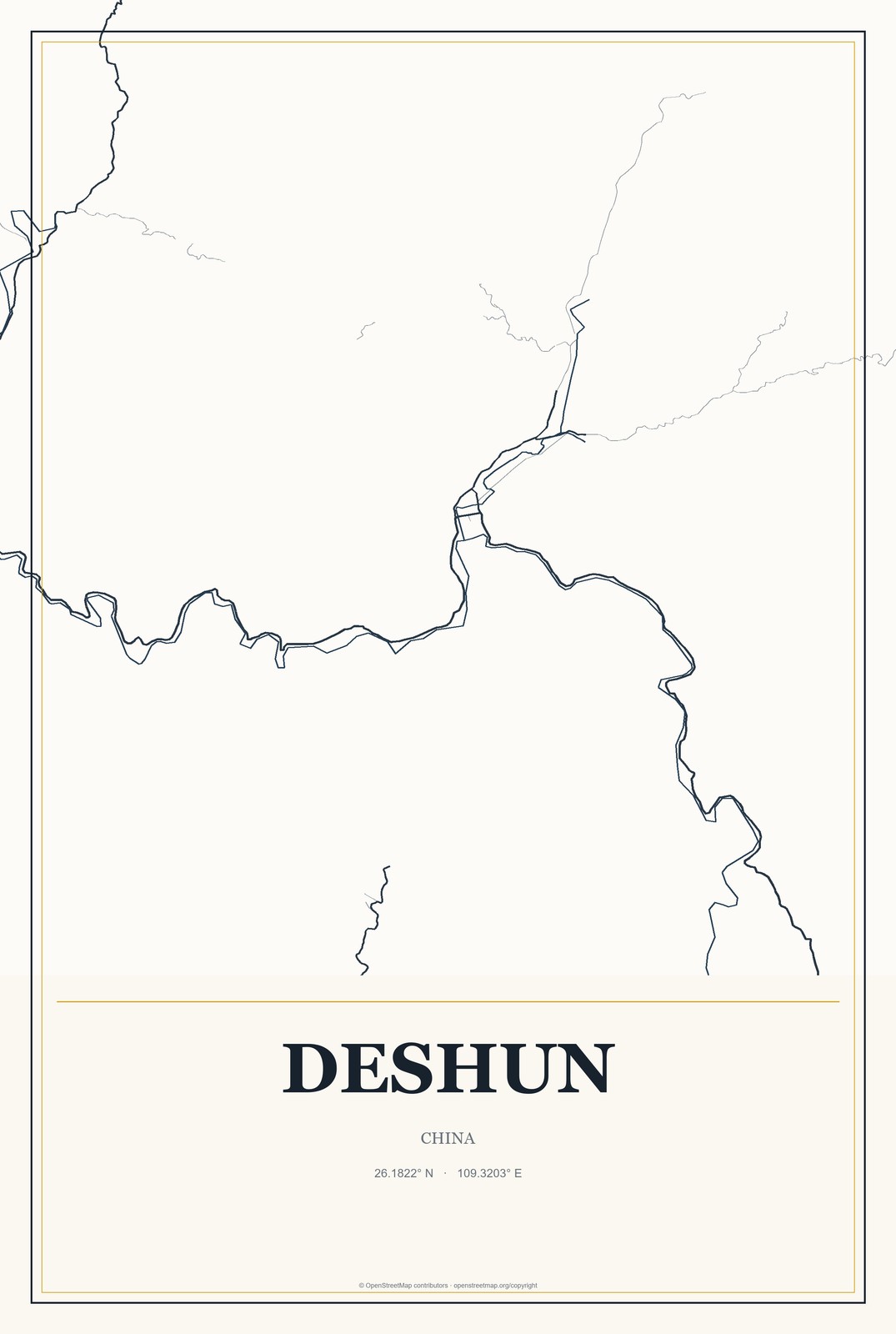 Deshun, China City Map Aluminum Sign in Citrine Modern style