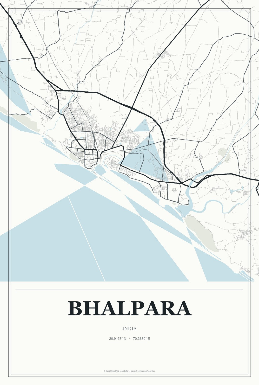 Bhalpara, India City Map Aluminum Sign in Gallery Air style
