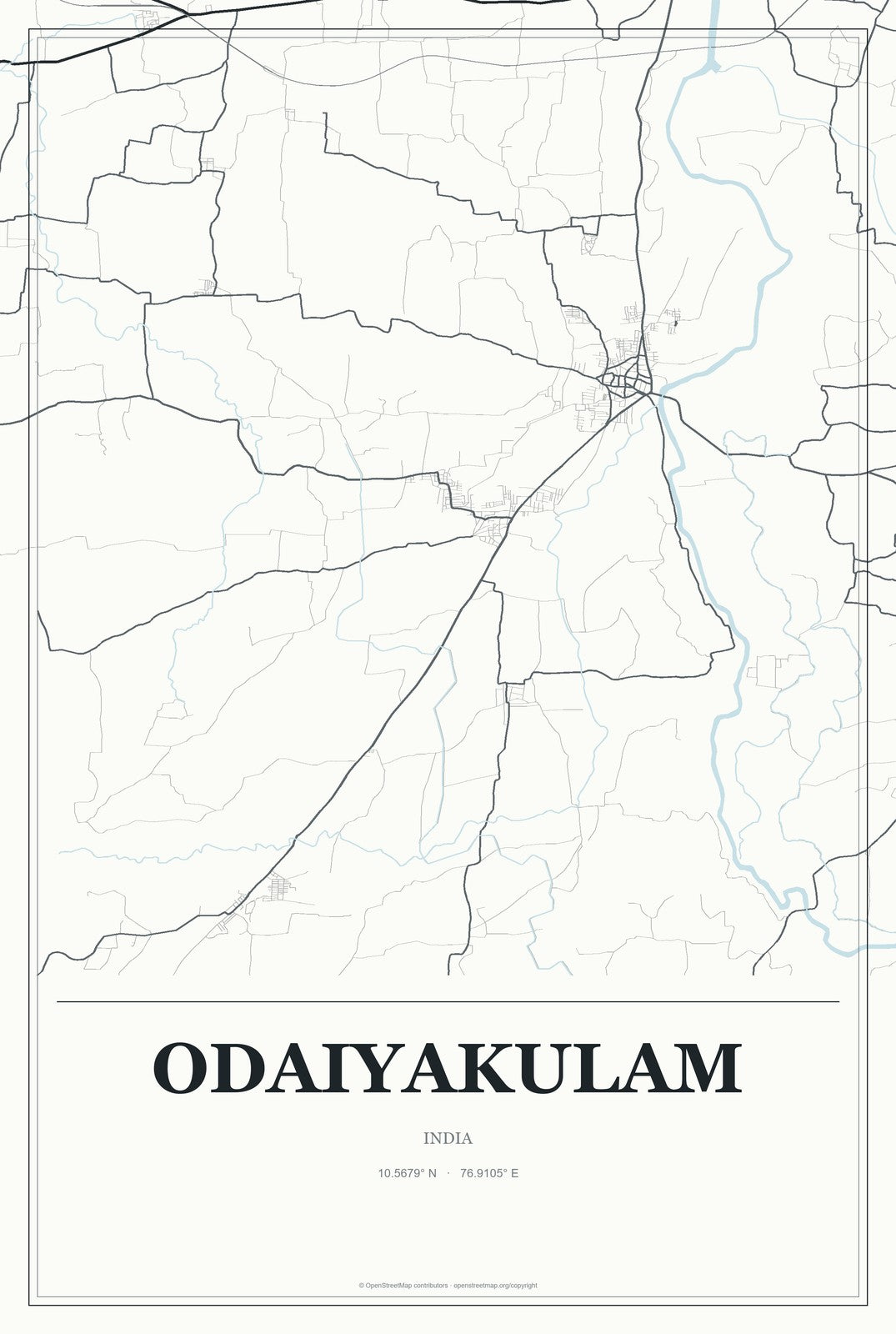 Odaiyakulam, India City Map Aluminum Sign in Gallery Air style