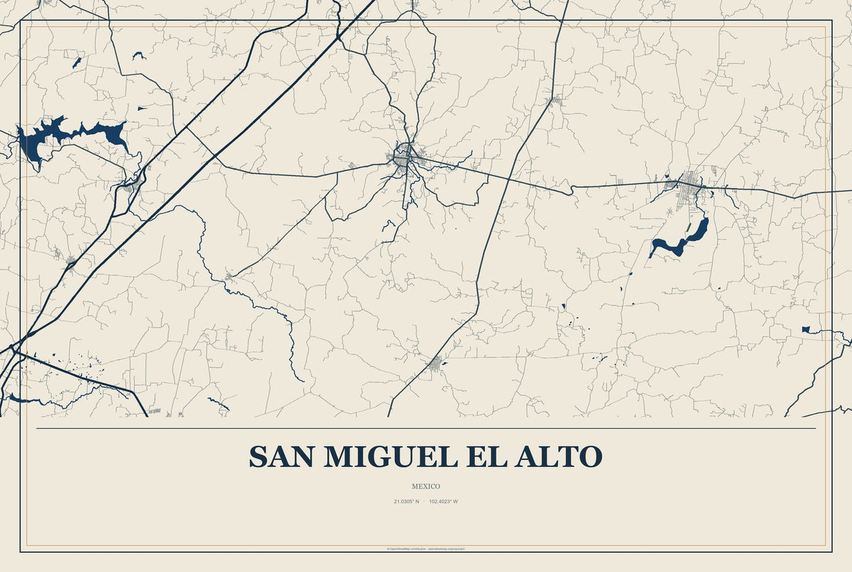 San Miguel el Alto, Mexico City Map Aluminum Sign in Coastal Cutout style