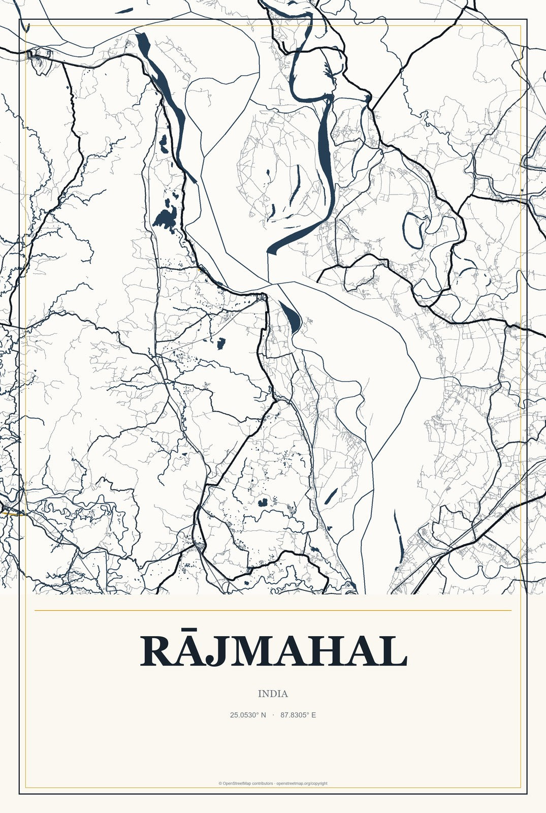 Rājmahal, India City Map Aluminum Sign in Citrine Modern style