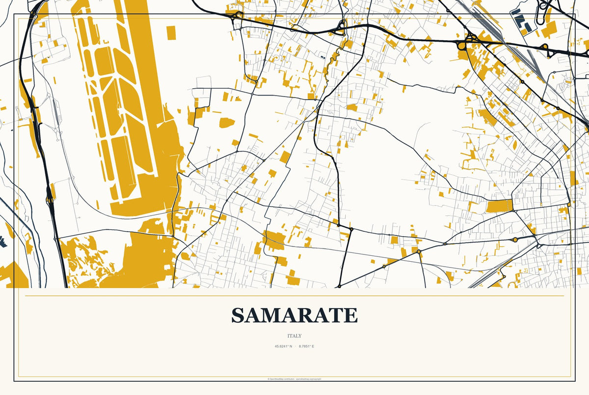 Samarate, Italy City Map Aluminum Sign in Citrine Modern style