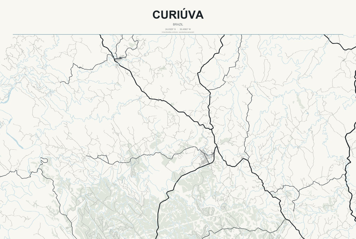Curiúva, Brazil City Map Aluminum Sign in Headline Atlas style