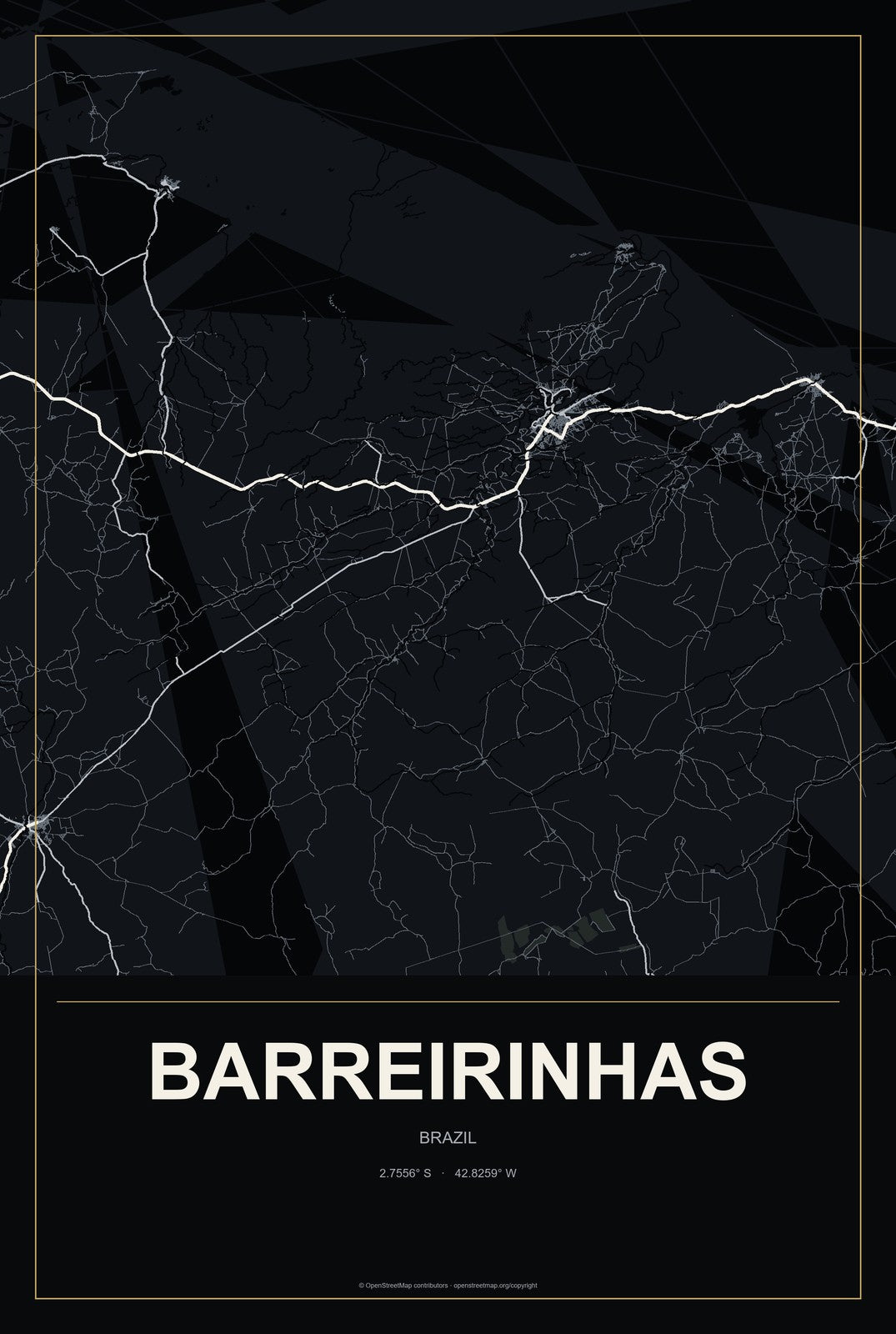 Barreirinhas, Brazil City Map Aluminum Sign in Metropolitan Noir style
