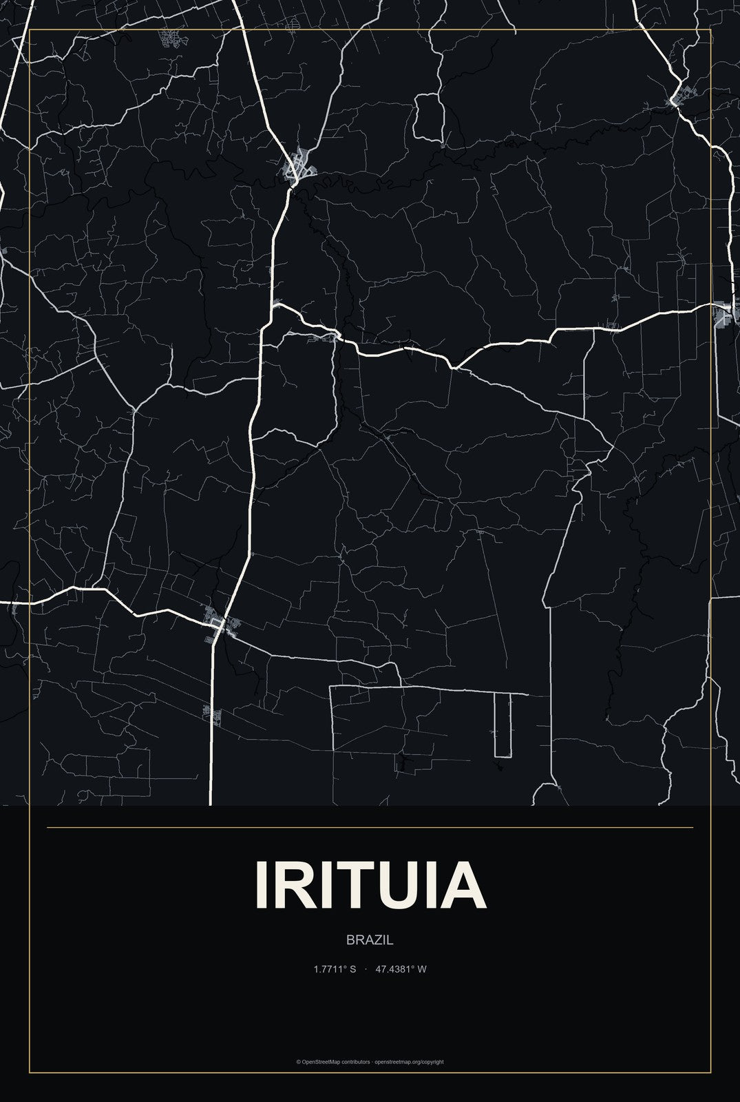 Irituia, Brazil City Map Aluminum Sign in Metropolitan Noir style
