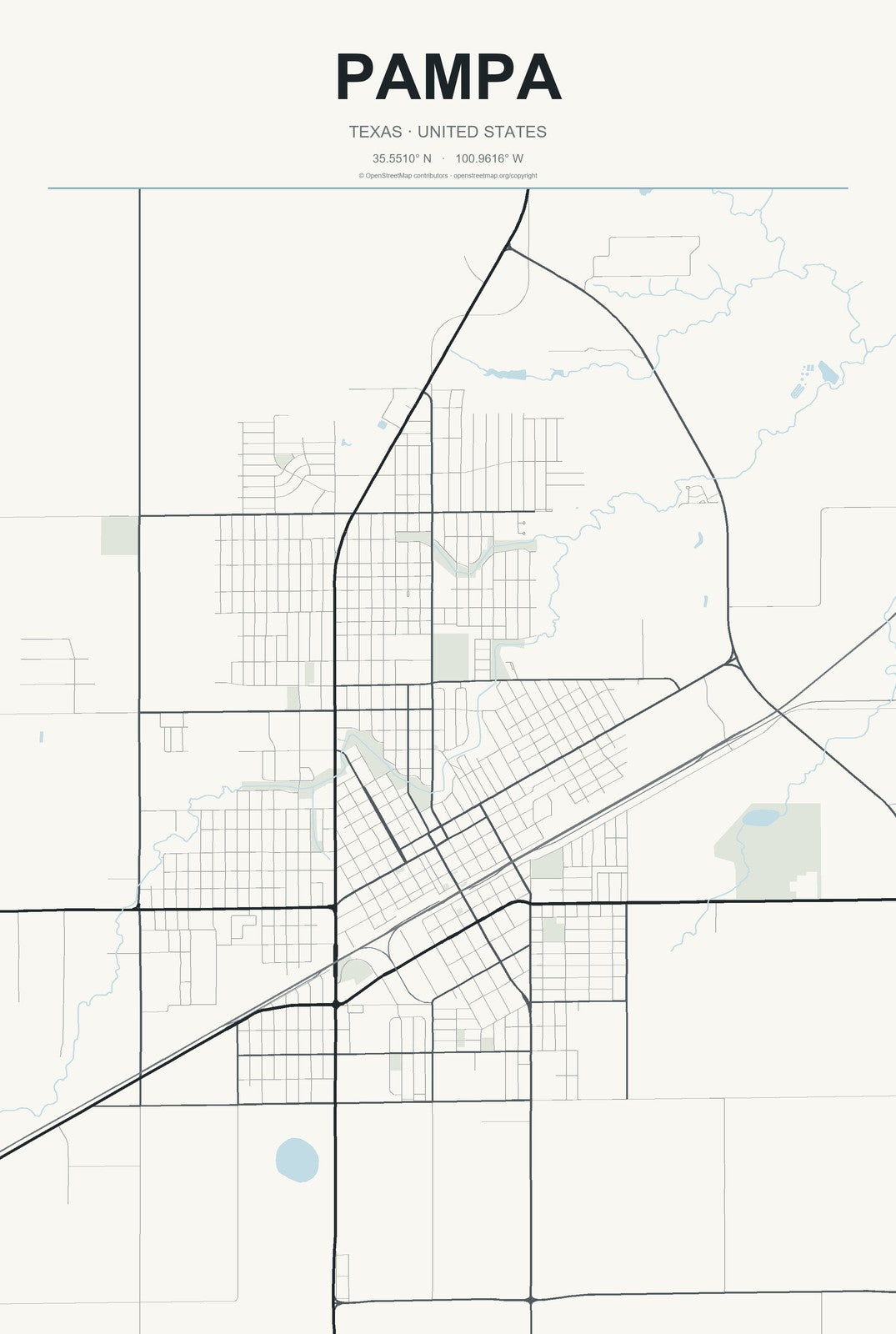 Pampa, Texas City Map Aluminum Sign in Headline Atlas style