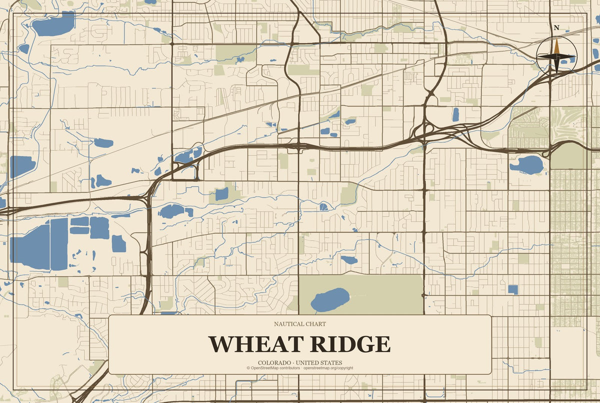Wheat Ridge, Colorado City Map Aluminum Sign in Heritage Nautical style