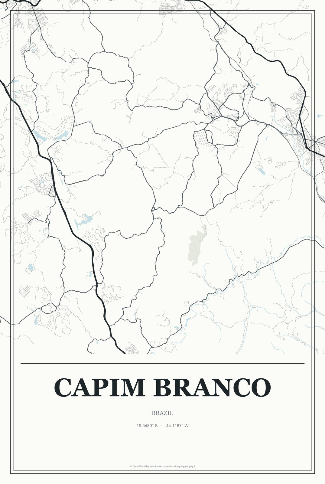 Capim Branco, Brazil City Map Aluminum Sign in Gallery Air style