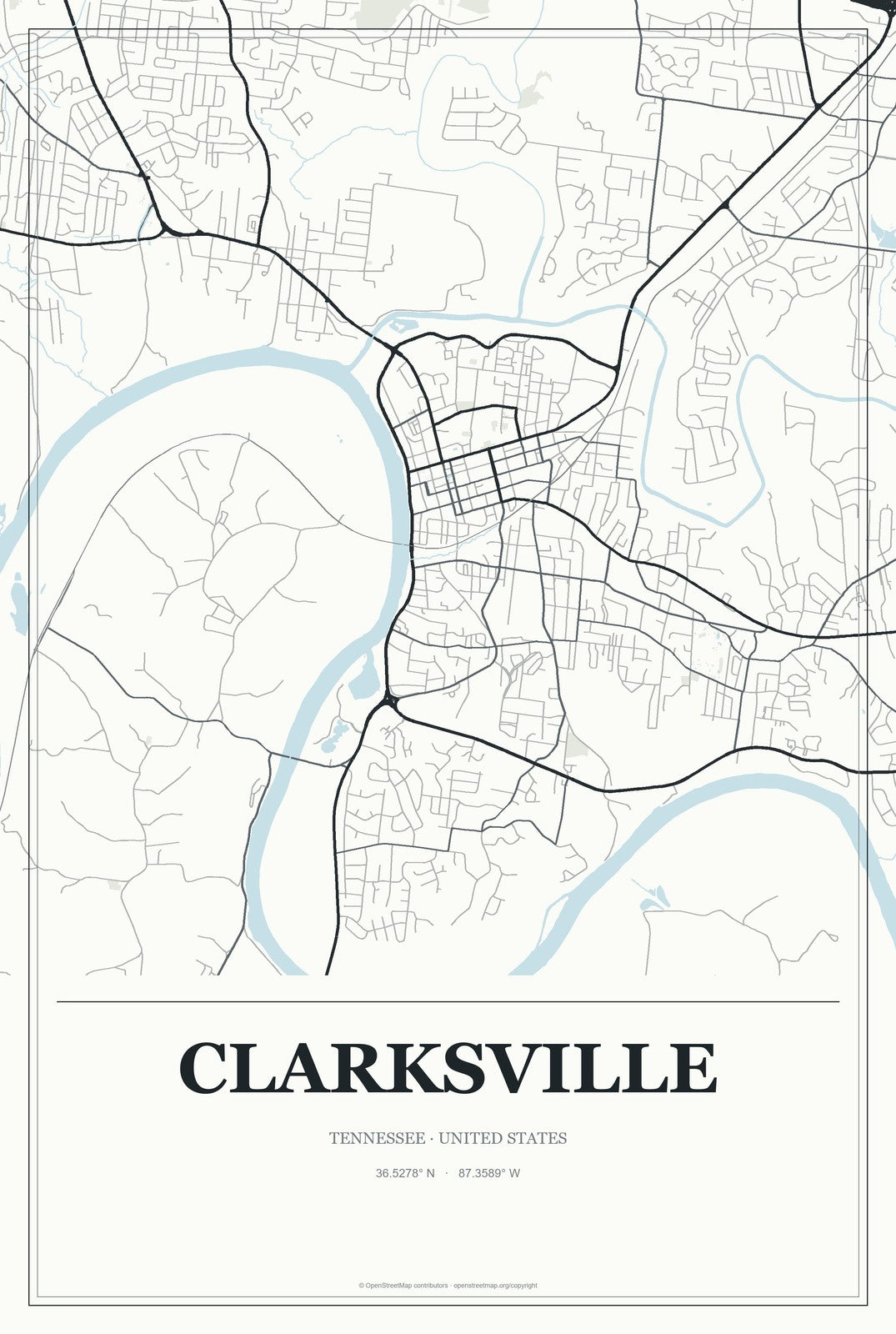 Clarksville, Tennessee City Map Aluminum Sign in Gallery Air style