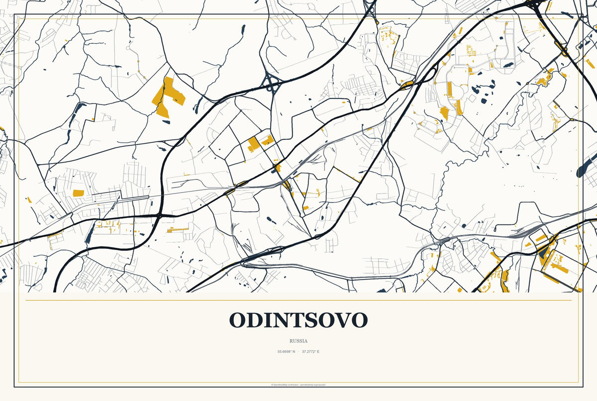 Odintsovo, Russia City Map Aluminum Sign in Citrine Modern style