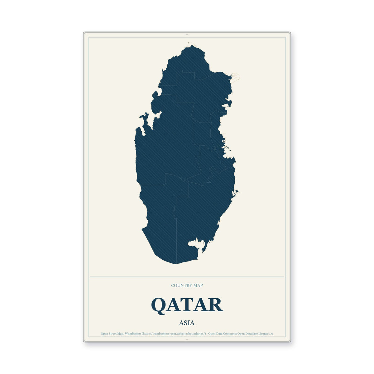 Qatar Country Map Aluminum Sign in Coastal Cutout style