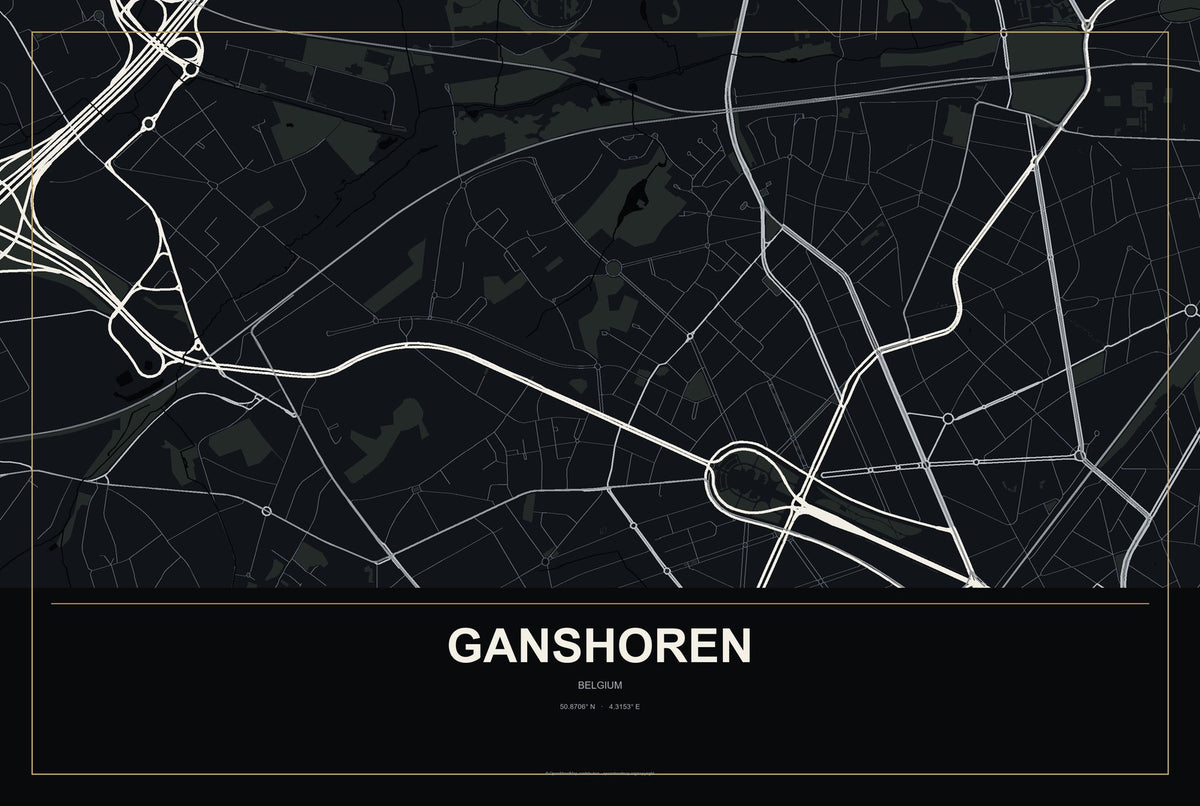 Ganshoren, Belgium City Map Aluminum Sign in Metropolitan Noir style