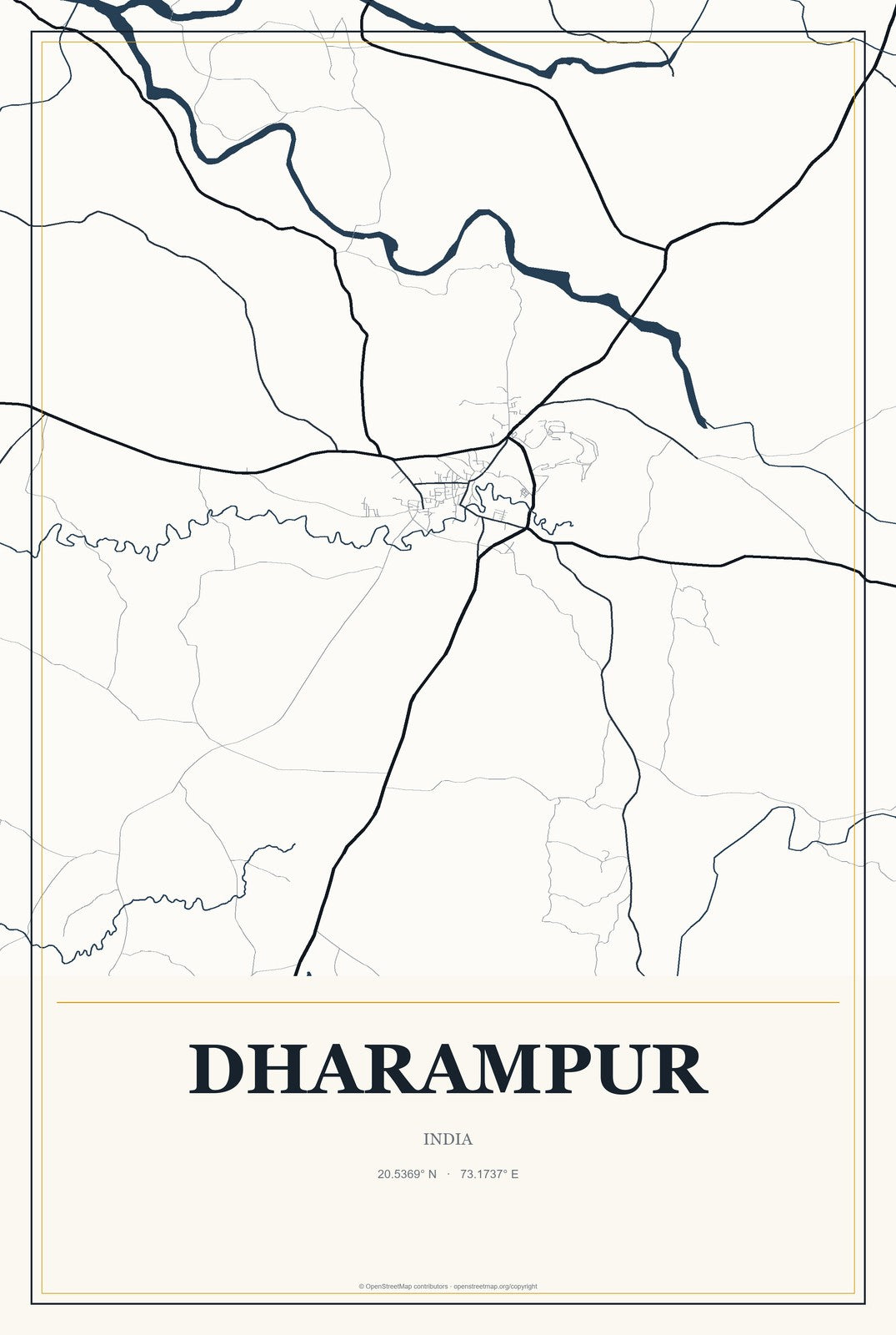 Dharampur, India City Map Aluminum Sign in Citrine Modern style