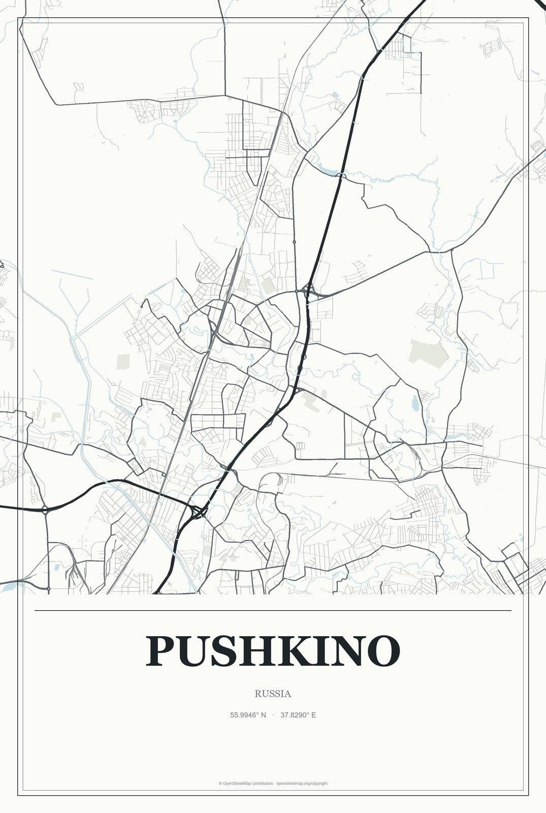 Pushkino, Russia City Map Aluminum Sign in Gallery Air style