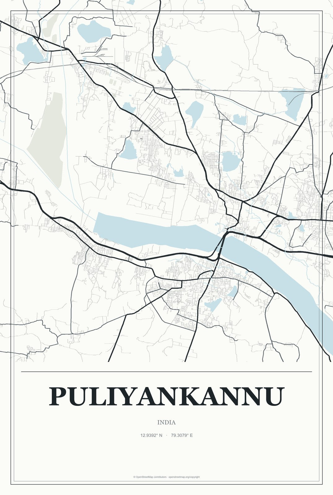 Puliyankannu, India City Map Aluminum Sign in Gallery Air style