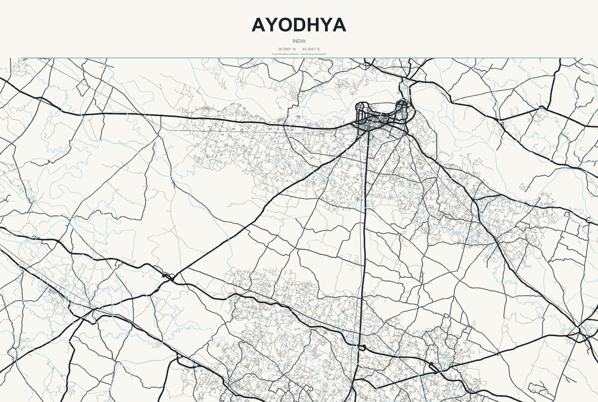 Ayodhya, India City Map Aluminum Sign in Headline Atlas style