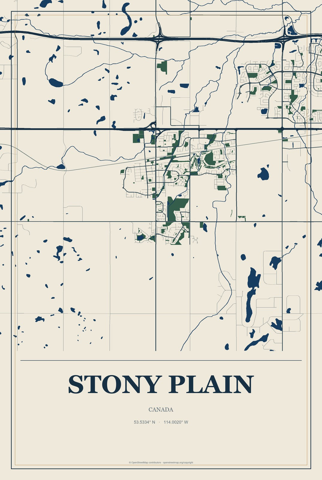 Stony Plain, Canada City Map Aluminum Sign in Coastal Cutout style