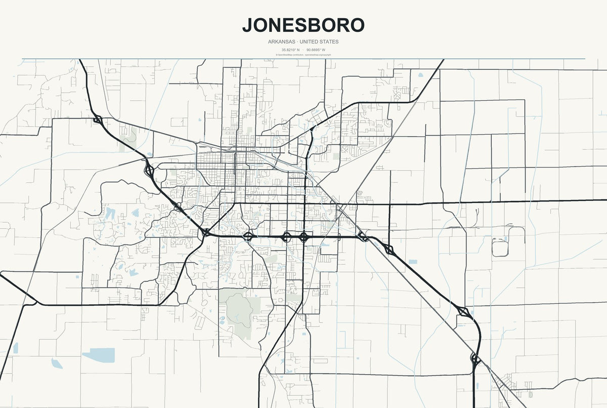 Jonesboro, Arkansas City Map Aluminum Sign in Headline Atlas style
