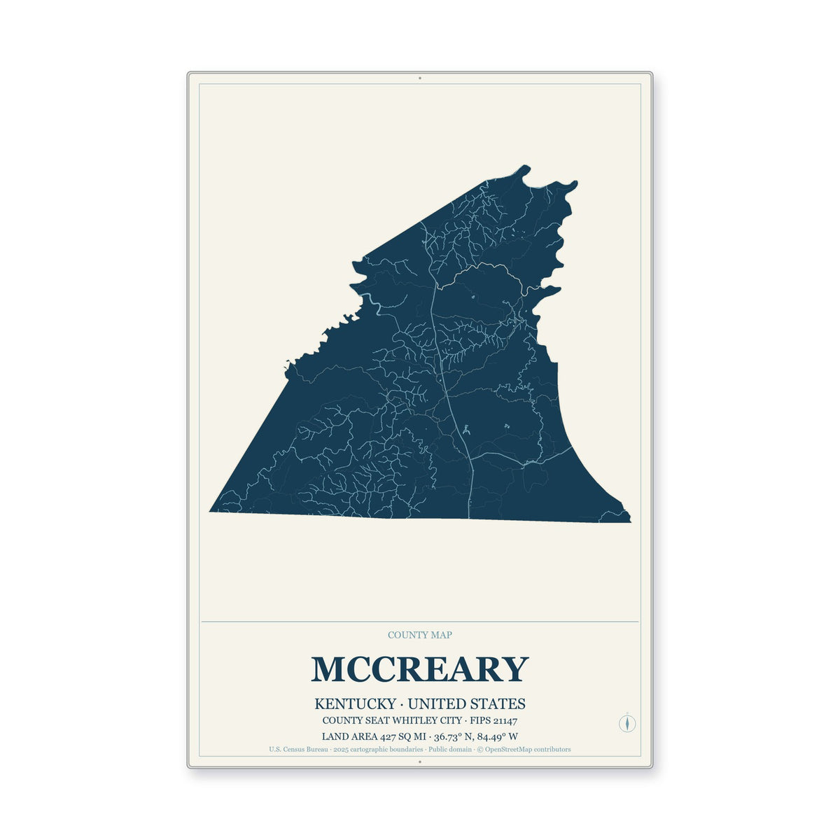 McCreary County, Kentucky Map Aluminum Sign in Coastal Cutout style