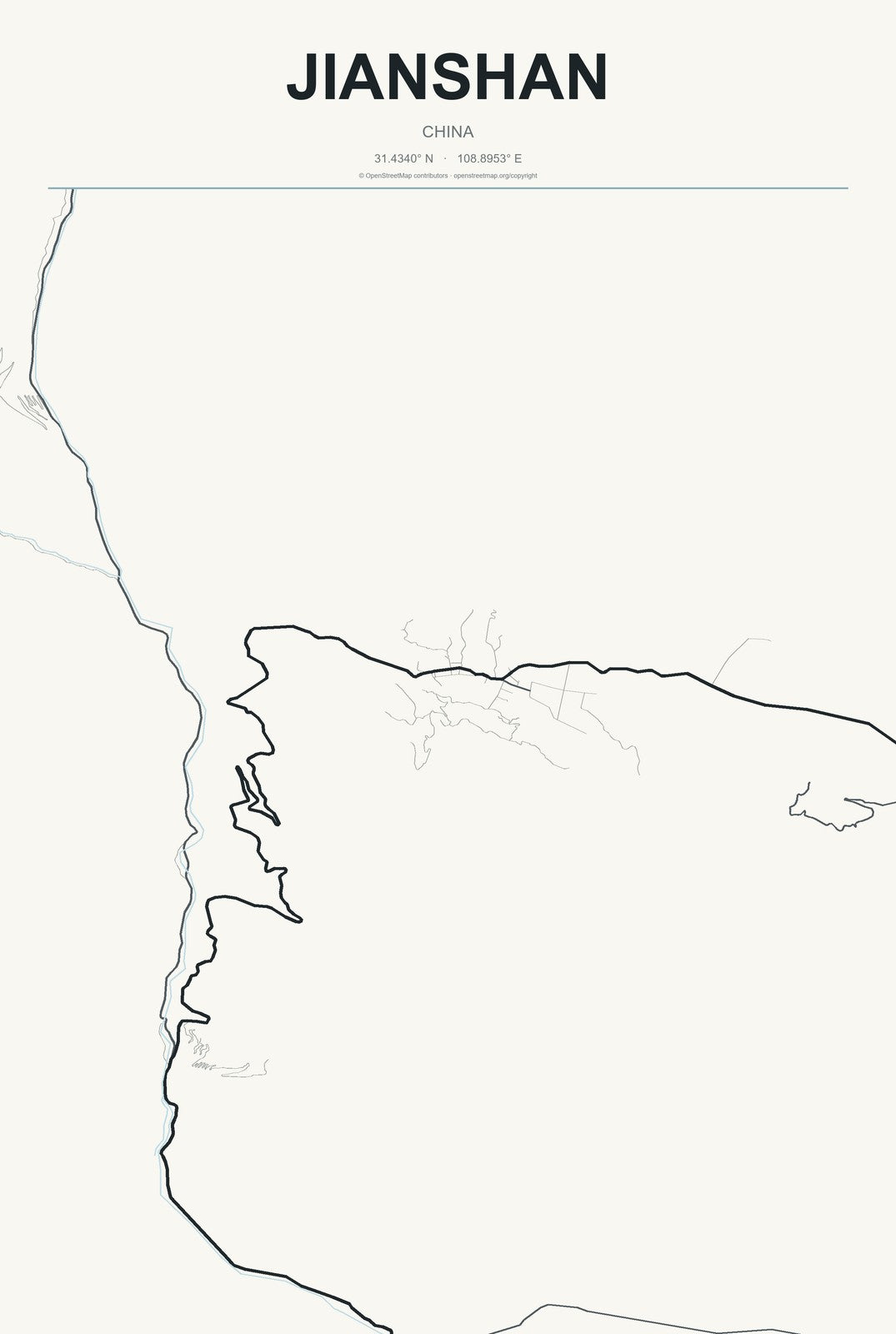 Jianshan, China City Map Aluminum Sign in Headline Atlas style
