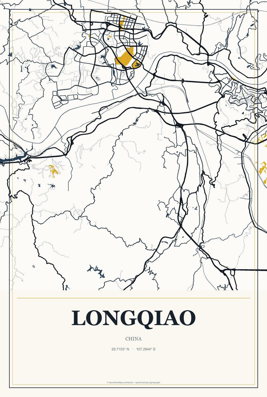 Longqiao, China City Map Aluminum Sign in Citrine Modern style