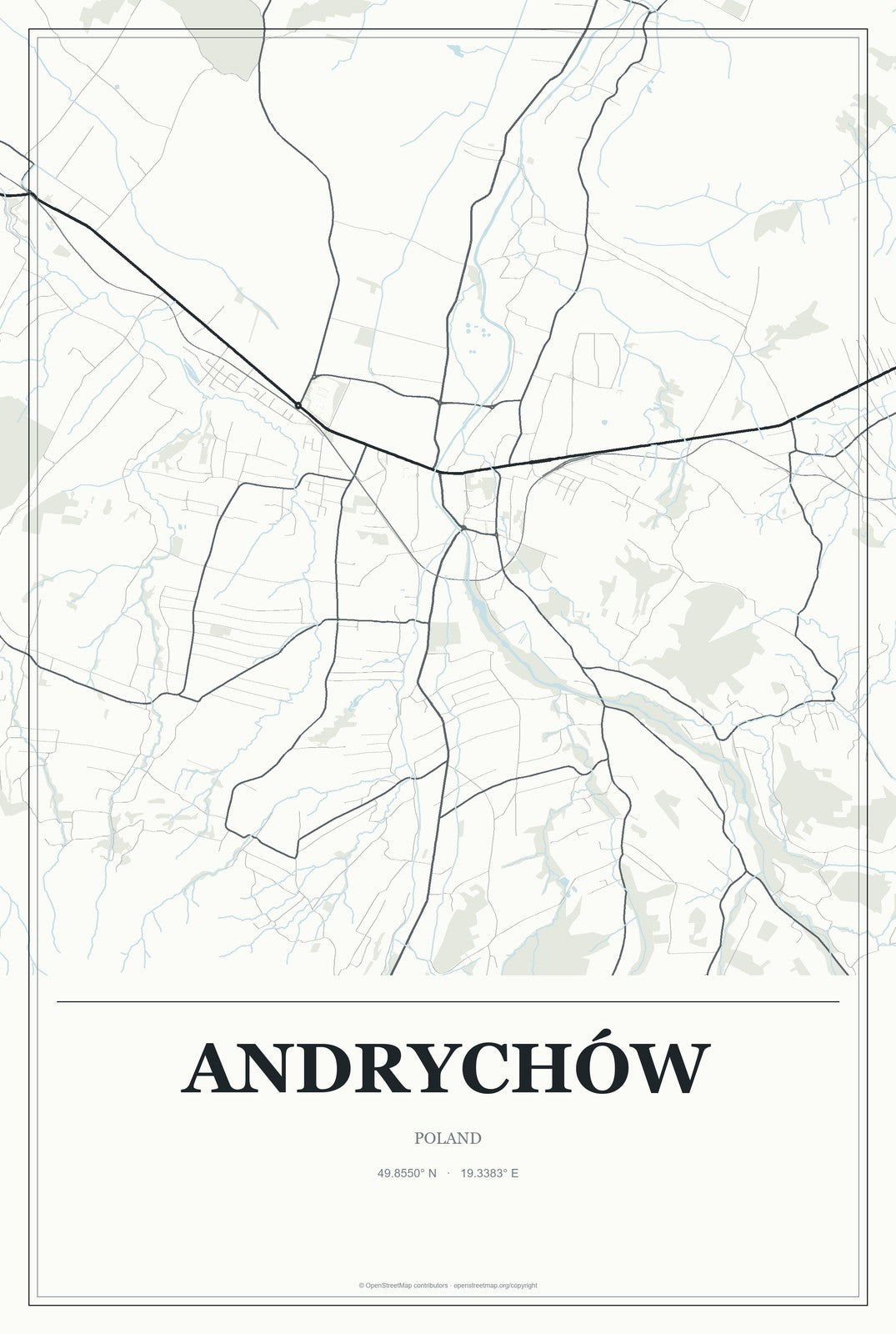 Andrychów, Poland City Map Aluminum Sign in Gallery Air style