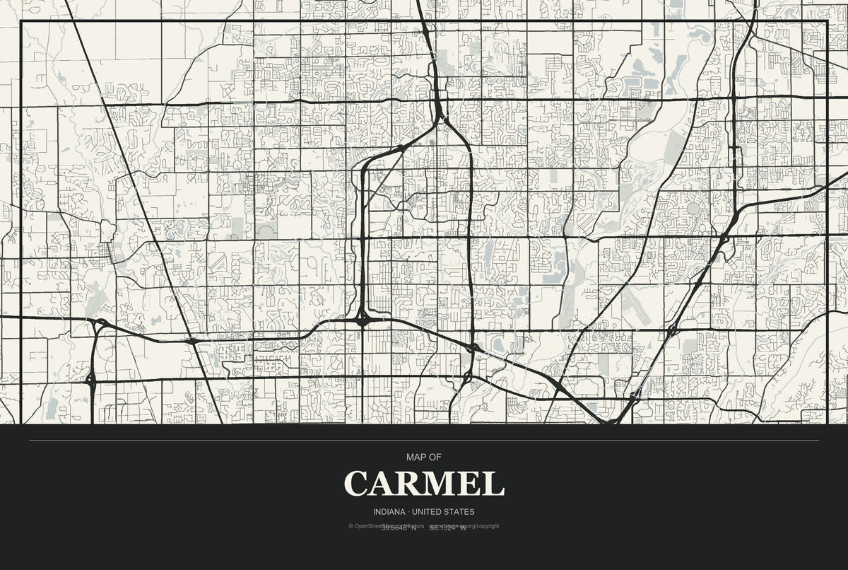 Carmel, Indiana City Map Aluminum Sign in Museum Plaque style