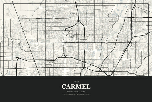 Carmel, Indiana City Map Aluminum Sign in Museum Plaque style