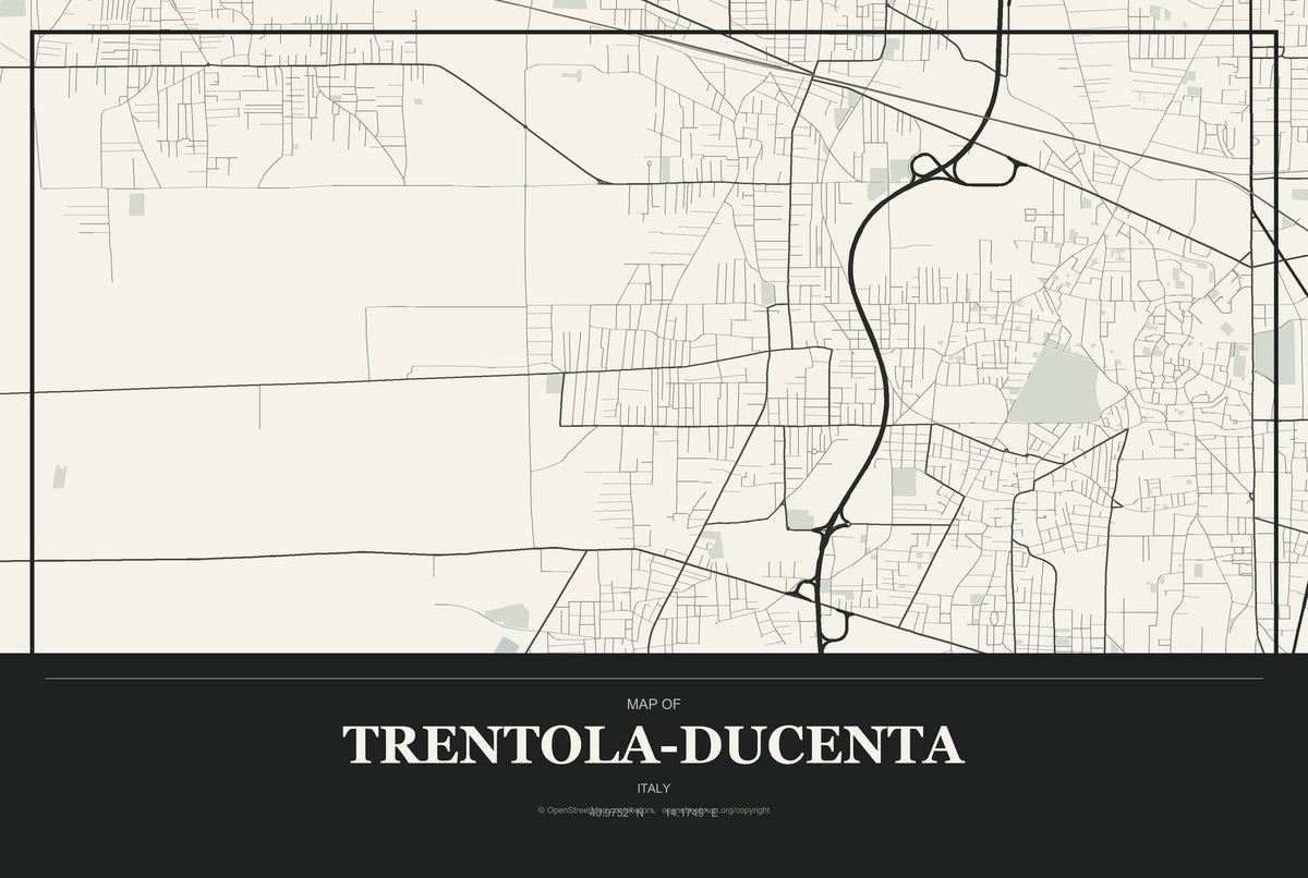 Trentola-Ducenta, Italy City Map Aluminum Sign in Museum Plaque style