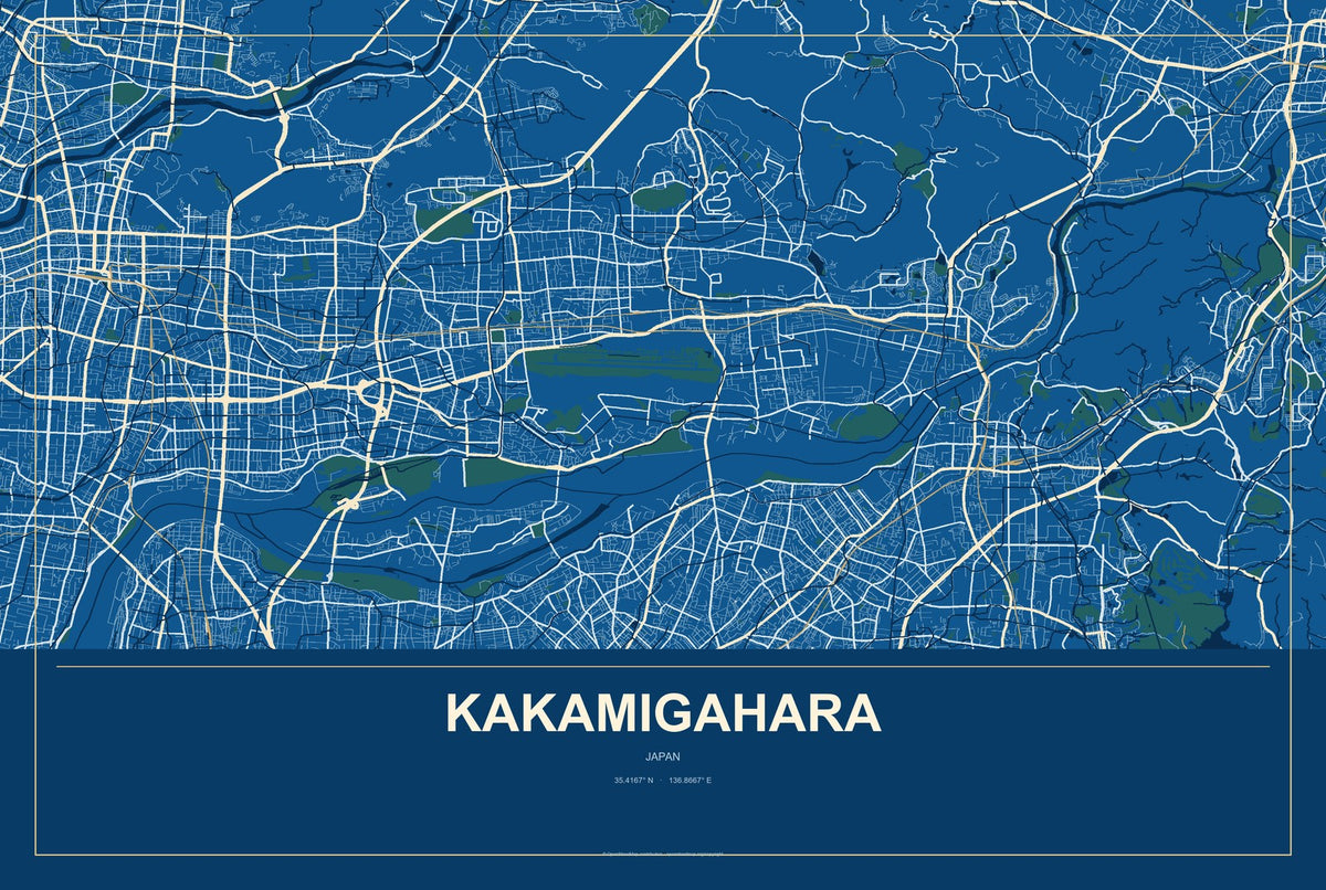 Kakamigahara, Japan City Map Aluminum Sign in Harbor Cobalt style