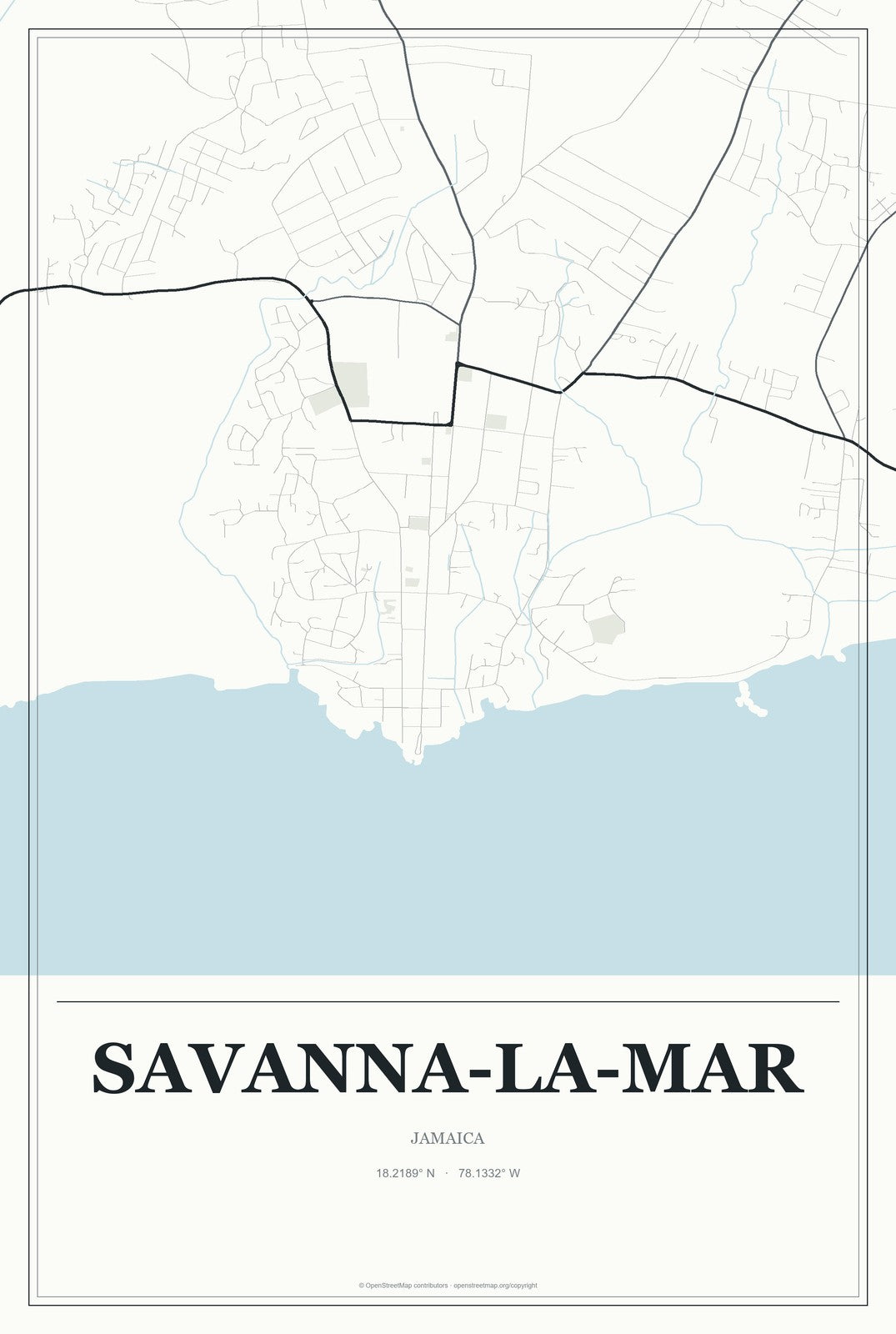 Savanna-la-Mar, Jamaica City Map Aluminum Sign in Gallery Air style