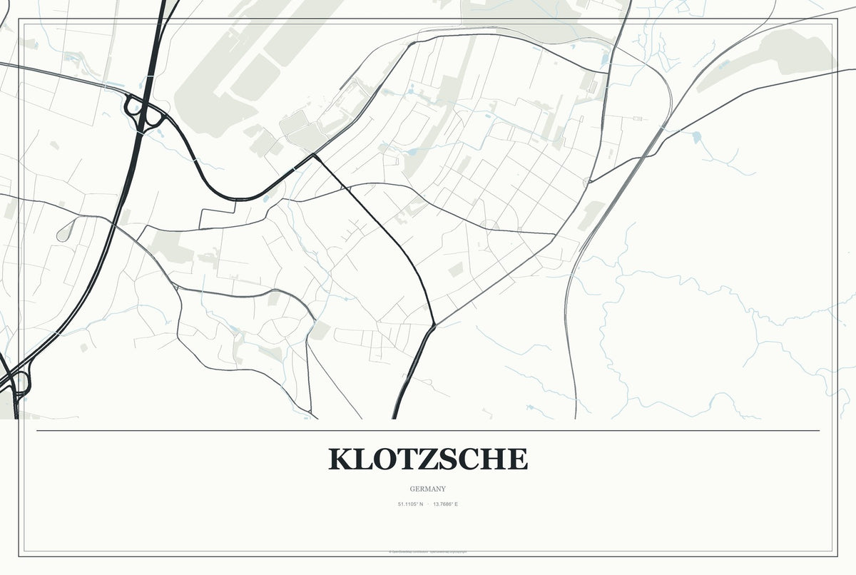 Klotzsche, Germany City Map Aluminum Sign in Gallery Air style