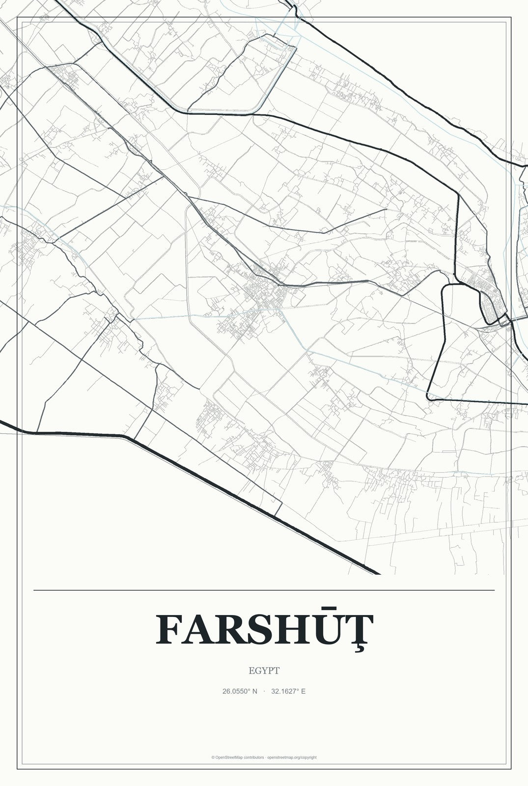 Farshūţ, Egypt City Map Aluminum Sign in Gallery Air style
