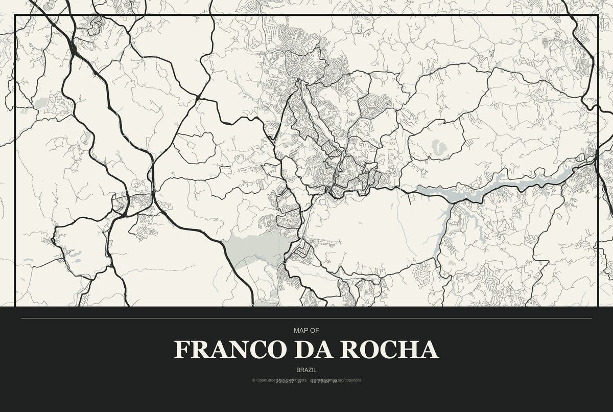 Franco da Rocha, Brazil City Map Aluminum Sign in Museum Plaque style