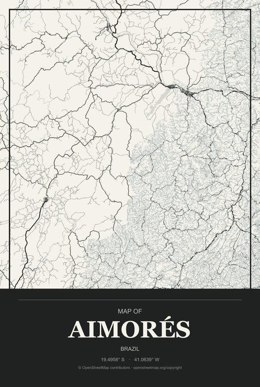Aimorés, Brazil City Map Aluminum Sign in Museum Plaque style