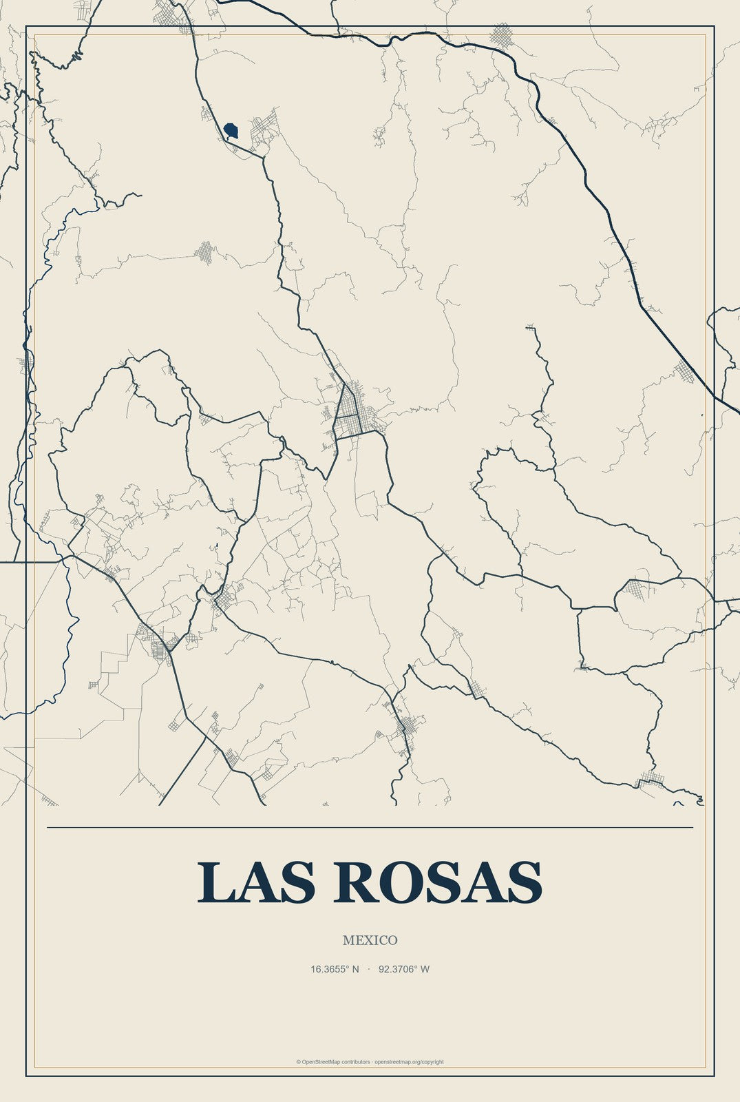 Las Rosas, Mexico City Map Aluminum Sign in Coastal Cutout style