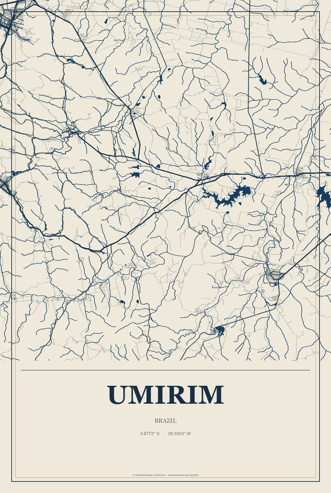 Umirim, Brazil City Map Aluminum Sign in Coastal Cutout style