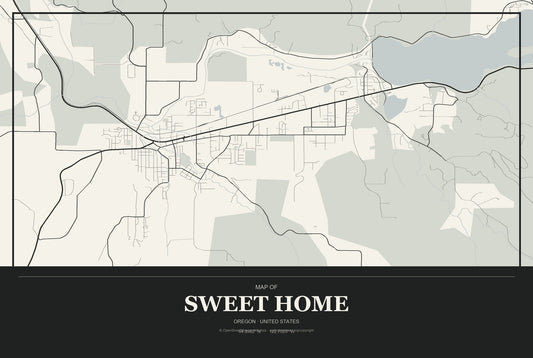 Sweet Home, Oregon City Map Aluminum Sign in Museum Plaque style