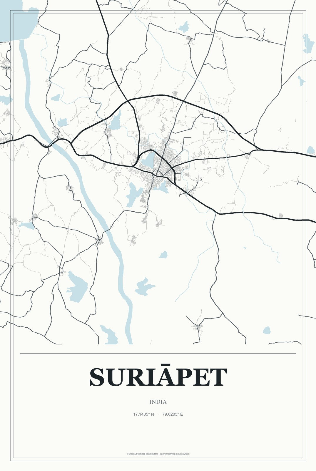 Suriāpet, India City Map Aluminum Sign in Gallery Air style