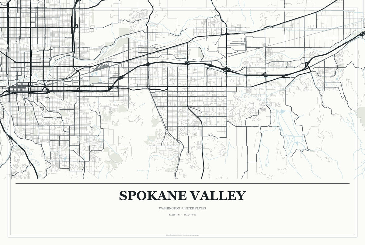 Spokane Valley, Washington City Map Aluminum Sign in Gallery Air style